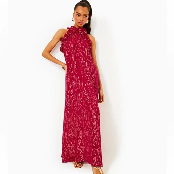 Lilly Pulitzer | Dresses | Nwt Florian Silk Maxi Dress In Malbec Red Fish  Clip Chiffon Size 6 | Poshmark